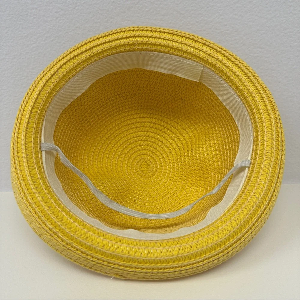 Kids 2in1 bundle 7” Yellow Straw Sun Hats Animal Ears Face Ages 3-7 Kawai Summer